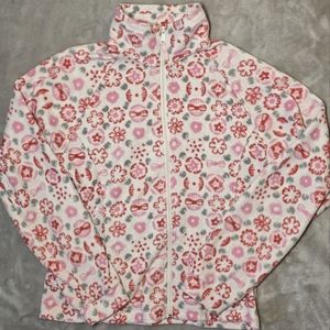 Columbia Youth full zip fleece jacket 18/20 White with pink‎ Floral pattern.